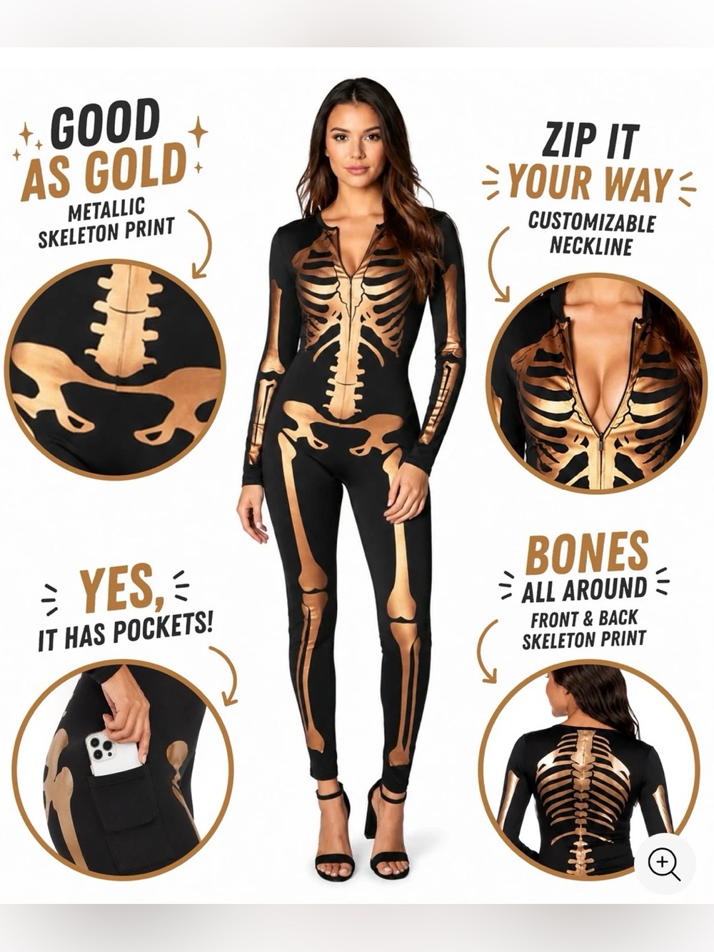 Tipsy Elves Bronze Skeleton One Piece Costume
